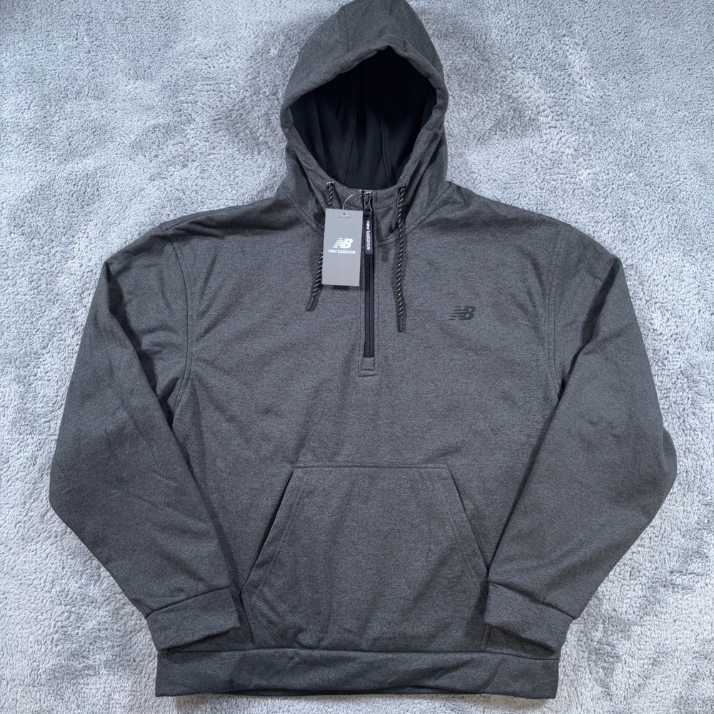 NWT New Balance Soft Touch Fleece Lined 1/4 Zip Hooded Jacket Grey Men's Medium